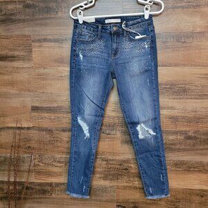 NATURE Jeans Size 26 Mid Rise Skinny Raw Hem Embellished Stretch Denim NWT